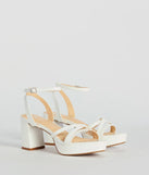 Flirty Sophistication Strappy Platform Block Heels, a trendy white addition to women's going-out outfits, is ideal for Christmas party outfits, chic NYE attire, or winter night-out looks that keep you on-trend!