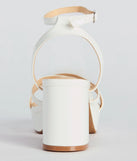 Flirty Sophistication Strappy Platform Block Heels, a trendy white addition to women's going-out outfits, is ideal for Christmas party outfits, chic NYE attire, or winter night-out looks that keep you on-trend!