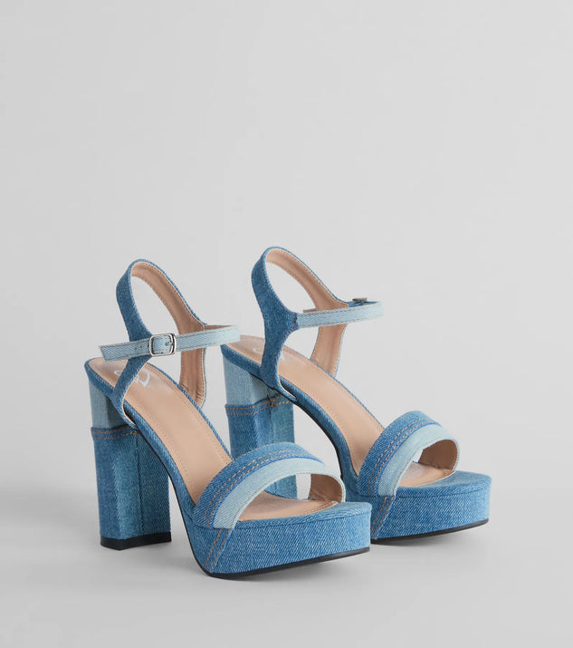 Style Quotient Platform Denim Block Heels Windsor