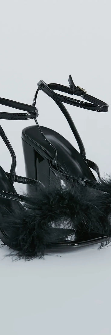 Fabulous Strut Marabou Strappy Block Heels