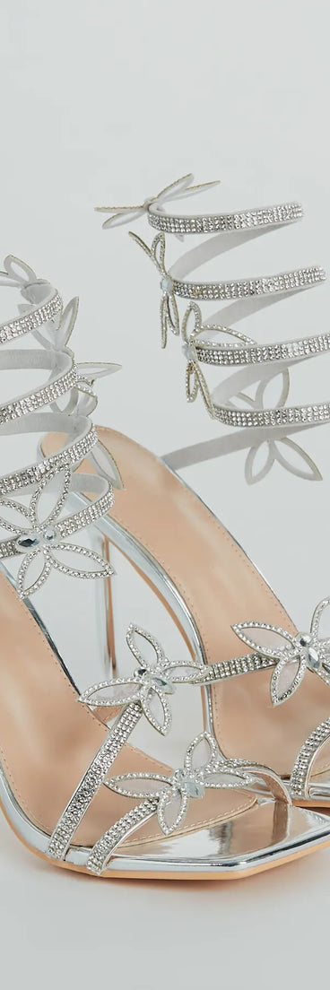 Butterfly Kiss Metallic Stiletto Heels, a trendy silver addition to women's going-out outfits, is ideal for Christmas party outfits, chic NYE attire, or winter night-out looks that keep you on-trend!