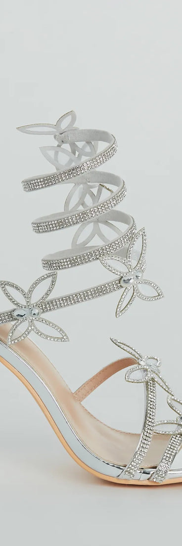 Butterfly Kiss Metallic Stiletto Heels, a trendy silver addition to women's going-out outfits, is ideal for Christmas party outfits, chic NYE attire, or winter night-out looks that keep you on-trend!