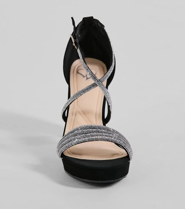 Gloss Up Glitter Rhinestone Platform Block Heels | Windsor