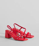 Step Into Chic Sling Back Block Heels, a trendy red addition to women's going-out outfits, is ideal for Christmas party outfits, chic NYE attire, or winter night-out looks that keep you on-trend!