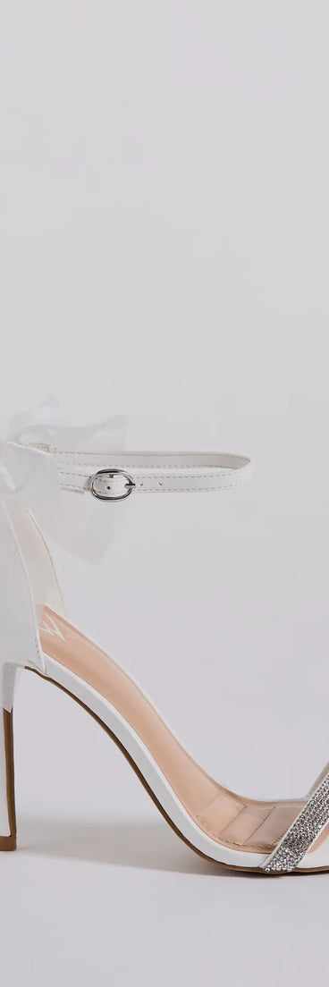 The cute and comfy style of the Sweet Glam Bow Detail Rhinestone Strap Stiletto Heels as your homecoming shoes creates a stand out look to complete your HOCO dress look!