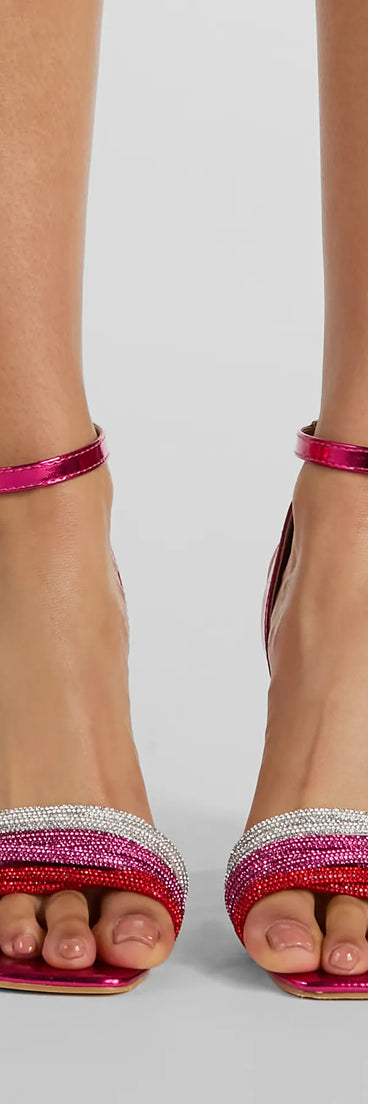 Fly And Flossy Rhinestone Metallic Block Heels