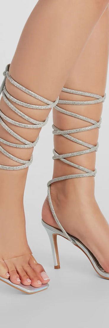 Wrapped Up Babe Rhinestone Lace-Up Stiletto Heels