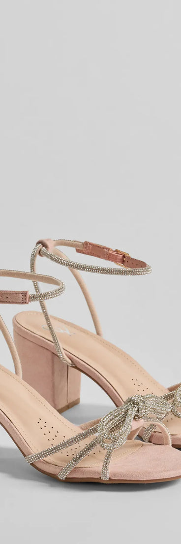 Shine In The Spotlight Rhinestone Bow Block Heels