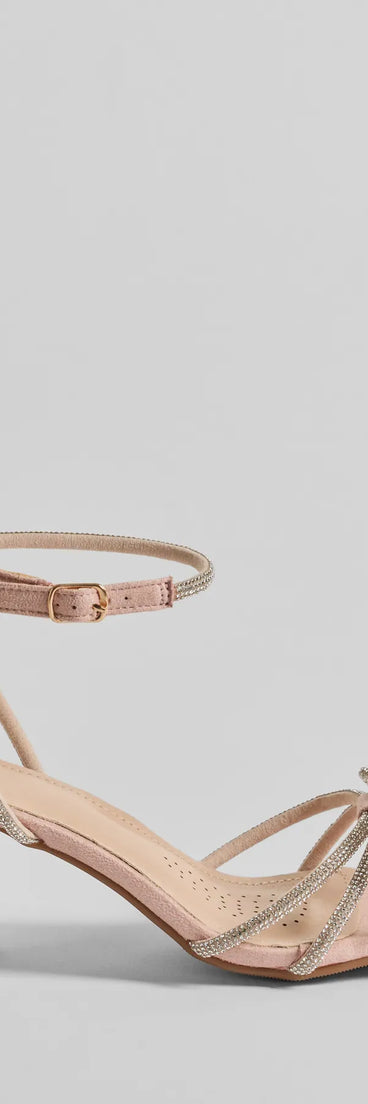 Shine In The Spotlight Rhinestone Bow Block Heels