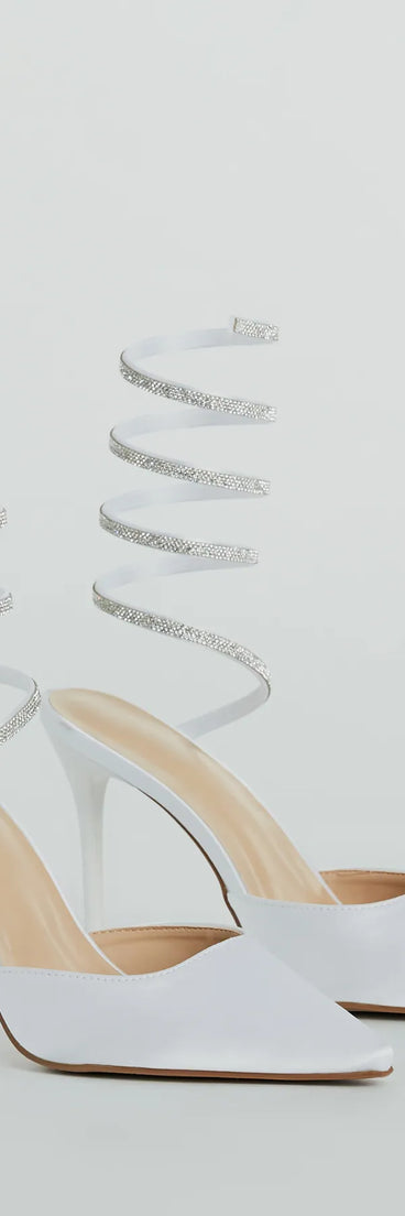 The cute and comfy style of the Sleek Beauty Rhinestone Spiral Satin Pumps as your homecoming shoes creates a stand out look to complete your HOCO dress look!