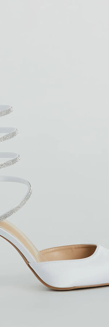 The cute and comfy style of the Sleek Beauty Rhinestone Spiral Satin Pumps as your homecoming shoes creates a stand out look to complete your HOCO dress look!