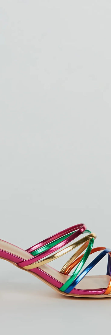 Party Starter Strappy Metallic Faux Leather Mules