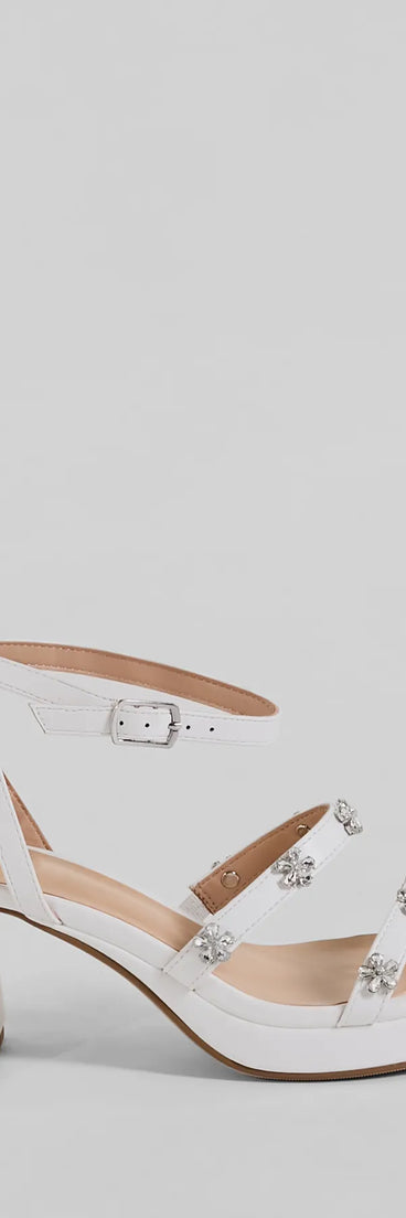 Picture Perfect Rhinestone Flower Block Heels