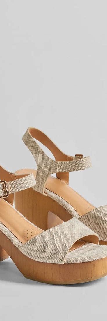 Step Into Summer Linen Wooden Platform Heels