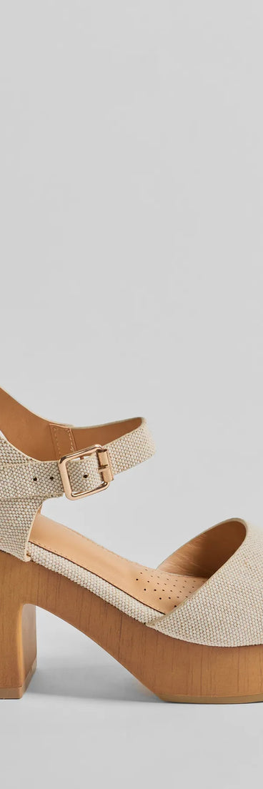 Step Into Summer Linen Wooden Platform Heels