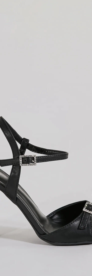 The Midnight Glam Rhinestone Buckle Patent Block Heels in black is an elevated pick for your best outfit yet, effortlessly delivering a polished look that's sure to turn heads at any celebration.
