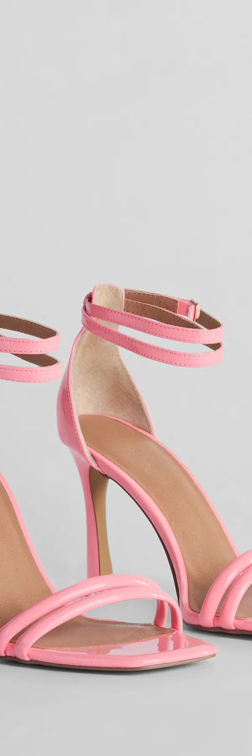 Iconic Strappy Patent Faux Leather Stiletto Heels