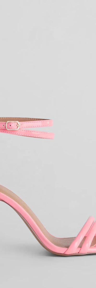 Iconic Strappy Patent Faux Leather Stiletto Heels