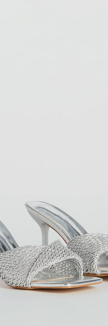 Fab Statement Twist Strap Metallic Stiletto Mules