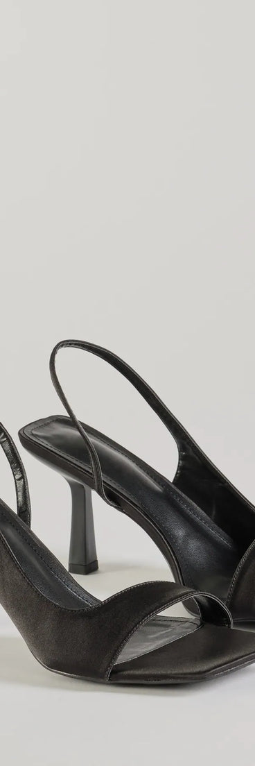 Elevate your work wardrobe with the Chic Satin Sling-Back Stiletto Heels in black, a versatile women's shoe perfect for the office; that combines style with comfort for seamless desk-to-dinner transitions.