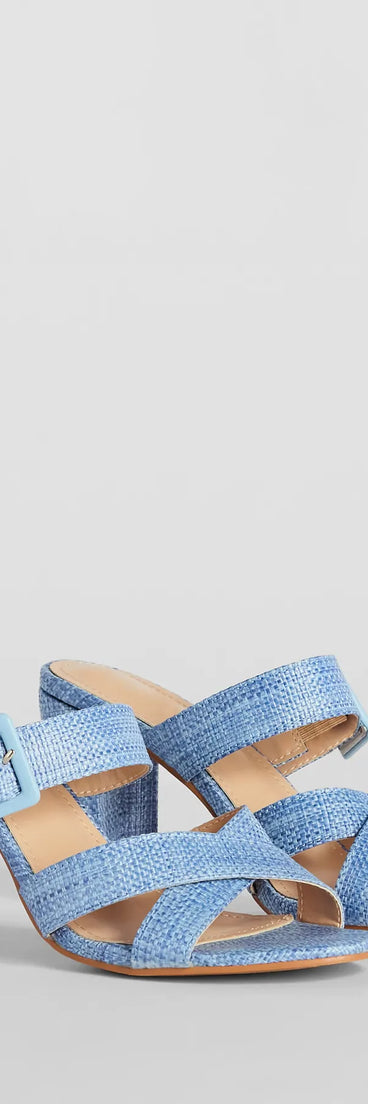 Seaside Vacay Criss Cross Straw Block Heels