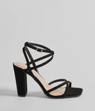 Stunning Summer Daze Strappy Block Heels, a trendy black addition to women's going-out outfits, is ideal for Christmas party outfits, chic NYE attire, or winter night-out looks that keep you on-trend!