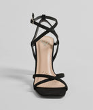 Stunning Summer Daze Strappy Block Heels, a trendy black addition to women's going-out outfits, is ideal for Christmas party outfits, chic NYE attire, or winter night-out looks that keep you on-trend!