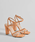 Stunning Summer Daze Strappy Block Heels, a trendy coral addition to women's going-out outfits, is ideal for Christmas party outfits, chic NYE attire, or winter night-out looks that keep you on-trend!