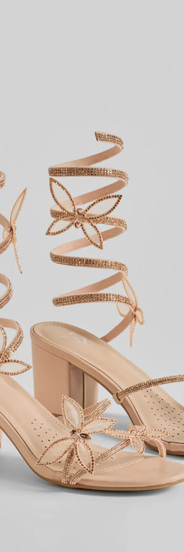 Social Sweetheart Butterfly Rhinestone Spiral Heels, a trendy nude addition to women's going-out outfits, is ideal for Christmas party outfits, chic NYE attire, or winter night-out looks that keep you on-trend!