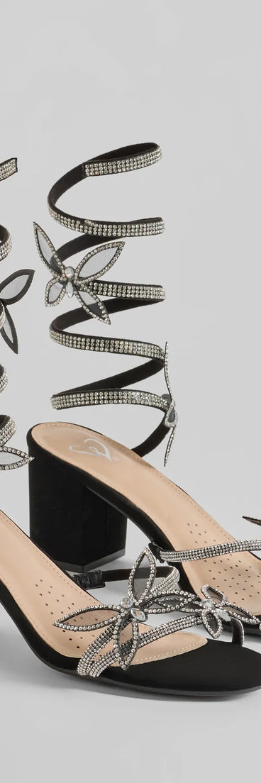 Flutter Fashion Rhinestone Butterfly Spiral Heels