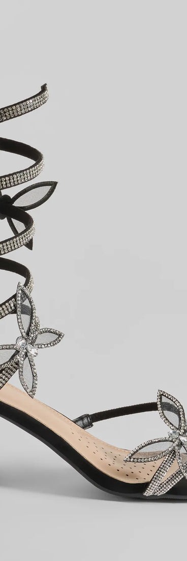 Flutter Fashion Rhinestone Butterfly Spiral Heels