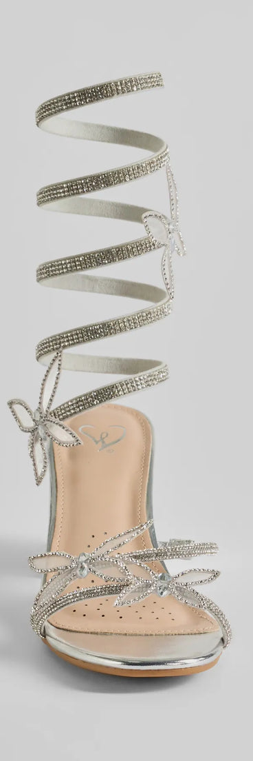 Butterfly Effect Rhinestone Spiral Block Heels