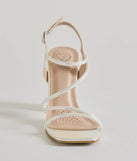 Stylish Sophistication Strappy Iridescent Block Heels, a trendy white addition to women's going-out outfits, is ideal for Christmas party outfits, chic NYE attire, or winter night-out looks that keep you on-trend!