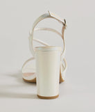 Stylish Sophistication Strappy Iridescent Block Heels, a trendy white addition to women's going-out outfits, is ideal for Christmas party outfits, chic NYE attire, or winter night-out looks that keep you on-trend!