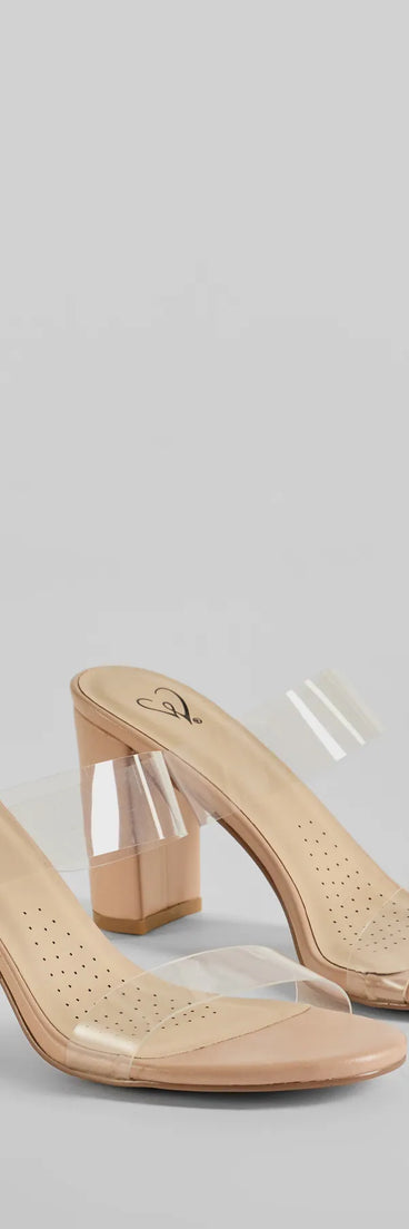 In The Clear PVC Clear Strap Faux Leather Block Heels