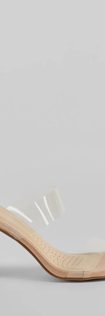 In The Clear PVC Clear Strap Faux Leather Block Heels