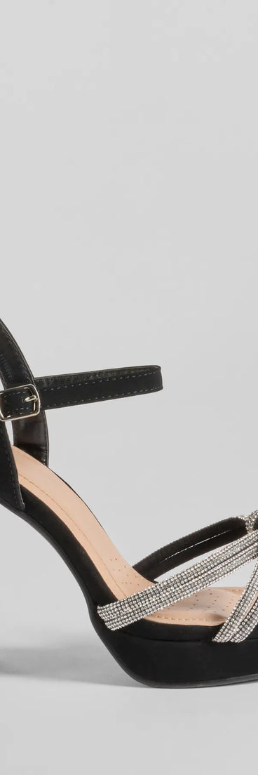 Step out in these Fabulous Impression Rhinestone Knot Platform Heels, perfect as prom shoes with their elegant style and glittering details to complement any outfit. Available in Black.