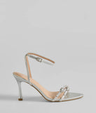Get ready for any event with the Flawless Shimmer Strappy Glitter Stiletto Heels in silver, an essential start to creating a versatile outfit for women for parties, cocktail hours, or Valentine's Day events.