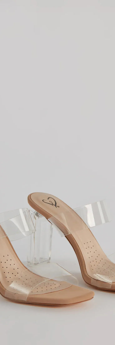 Elevate your work wardrobe with the Clearly On Trend PVC Strap Lucite Block Heels in clear, a versatile women's shoe perfect for the office; that combines style with comfort for seamless desk-to-dinner transitions.