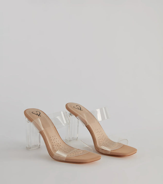 Elevate your work wardrobe with the Clearly On Trend PVC Strap Lucite Block Heels in clear, a versatile women's shoe perfect for the office; that combines style with comfort for seamless desk-to-dinner transitions.