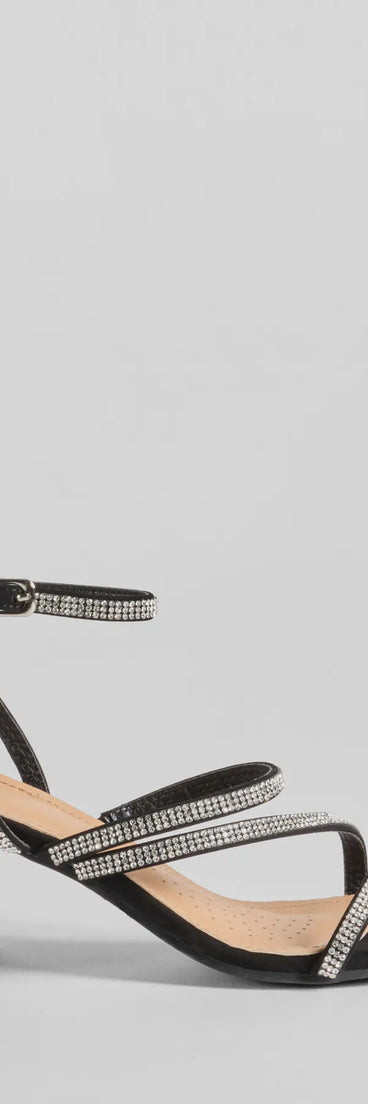 Midnight Light Rhinestone Strappy Block Heels are prom shoes with the perfect balance of style and comfort, ideal for dancing and long evening wear. Available in Black.