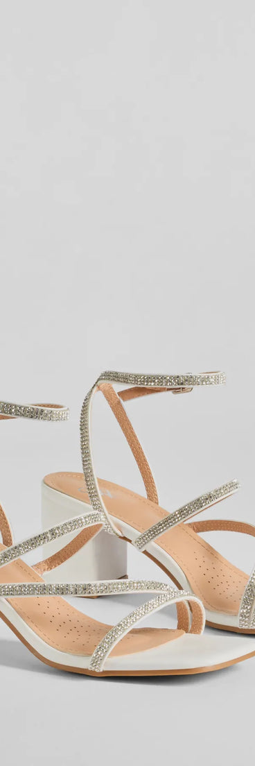 Alluring Glamour Rhinestone Strappy Block Heels are the perfect prom shoes, featuring a stylish and comfortable design that's ideal for dancing all night. Available in White.
