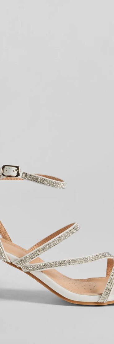 These white prom shoes, the Alluring Glamour Rhinestone Strappy Block Heels, combine sleek style and comfort for the perfect night out.