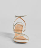 Step out in these Alluring Glamour Rhinestone Strappy Block Heels, perfect as prom shoes with their elegant style and glittering details to complement any outfit. Available in White.