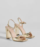 Step out in these Glamorous Allure Rhinestone Buckle Block Heels, perfect as prom shoes with their elegant style and glittering details to complement any outfit. Available in Gold.