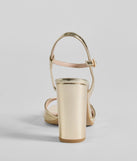 Glamorous Allure Rhinestone Buckle Block Heels are the perfect prom shoes, featuring a stylish and comfortable design that's ideal for dancing all night. Available in Gold.