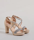 The Gloss Up Glitter Rhinestone Platform Block Heels in gold brings sleek style to any graduation outfit, from cap and gown to after-party.