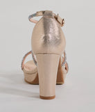 The Gloss Up Glitter Rhinestone Platform Block Heels in gold brings sleek style to any graduation outfit, from cap and gown to after-party.