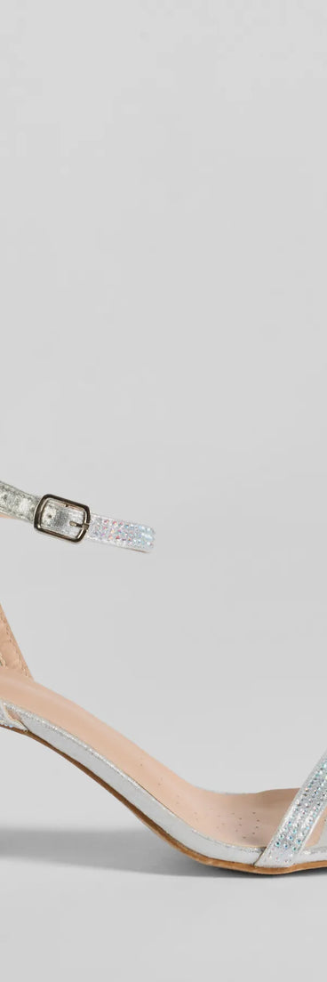 These silver prom shoes, the Glamour Ensured Rhinestone Glitter Block Heels, combine sleek style and comfort for the perfect night out.