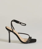 Get ready for any event with the Amped Up Glam Rhinestone Strappy Stiletto Heels in black, an essential start to creating a versatile outfit for women for parties, cocktail hours, or Valentine's Day events.